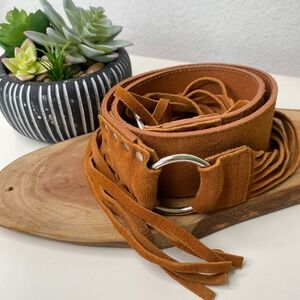 Arden B Leather‎ Fringe Belt Western Boho Silver Ring Studded Size Medium